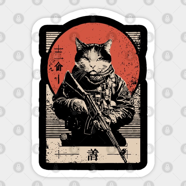 Samurai Sniper Cat Japanese Military Art Tactical Feline Poster Sticker by TuncGK
